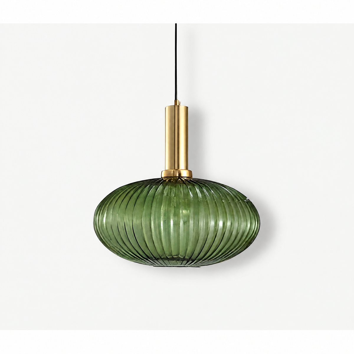 Ribbed glass pendant light – green, gold, 12 in (30 cm)