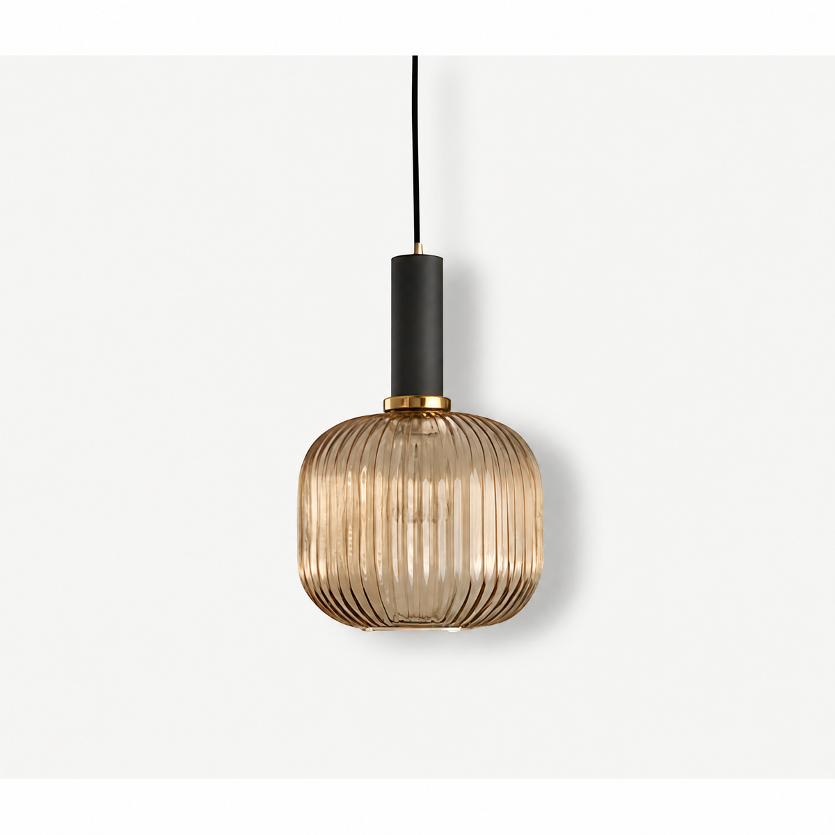 Ribbed glass pendant light – amber, black, 8 in (20 cm)