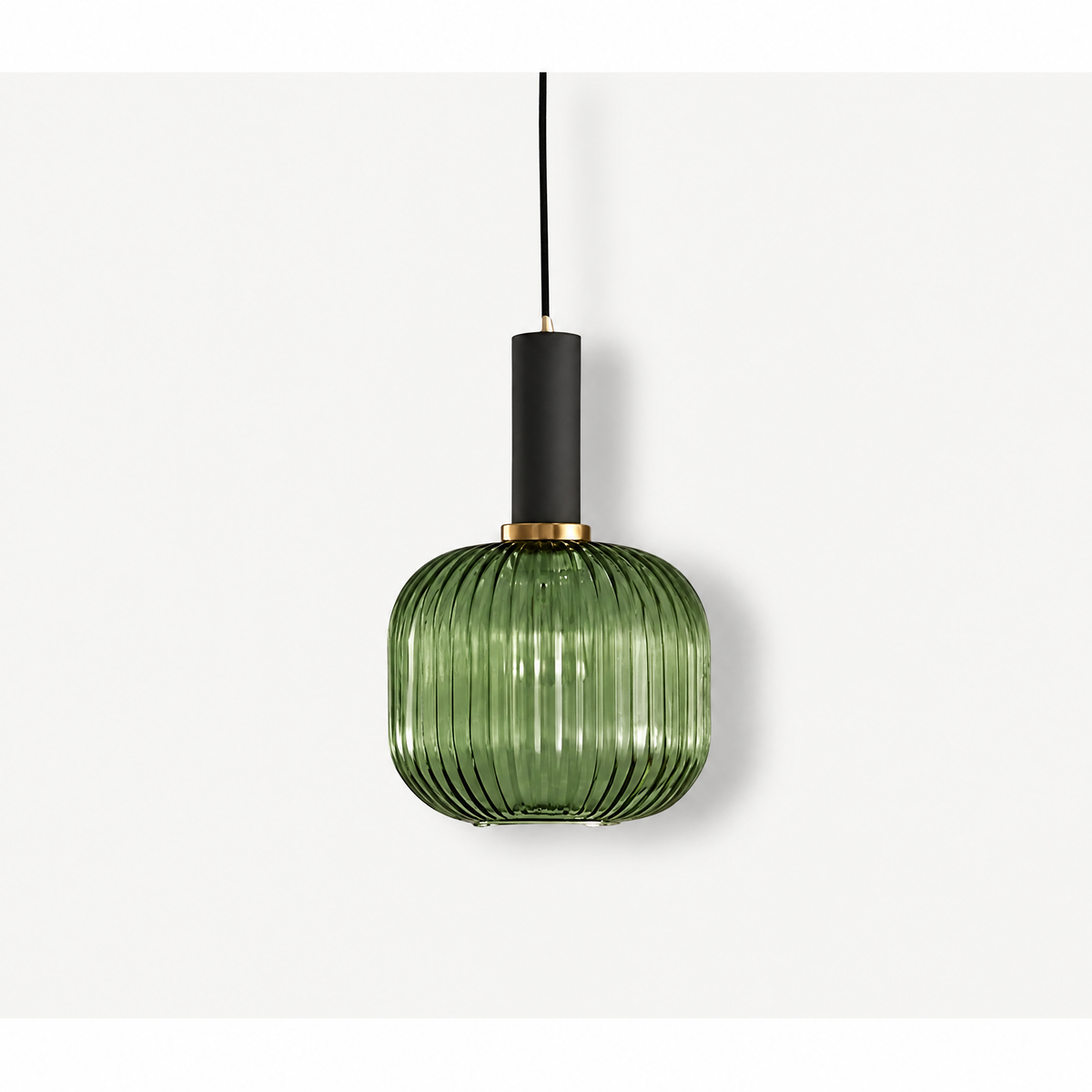 Ribbed glass pendant light – green, black, 8 in (20 cm)