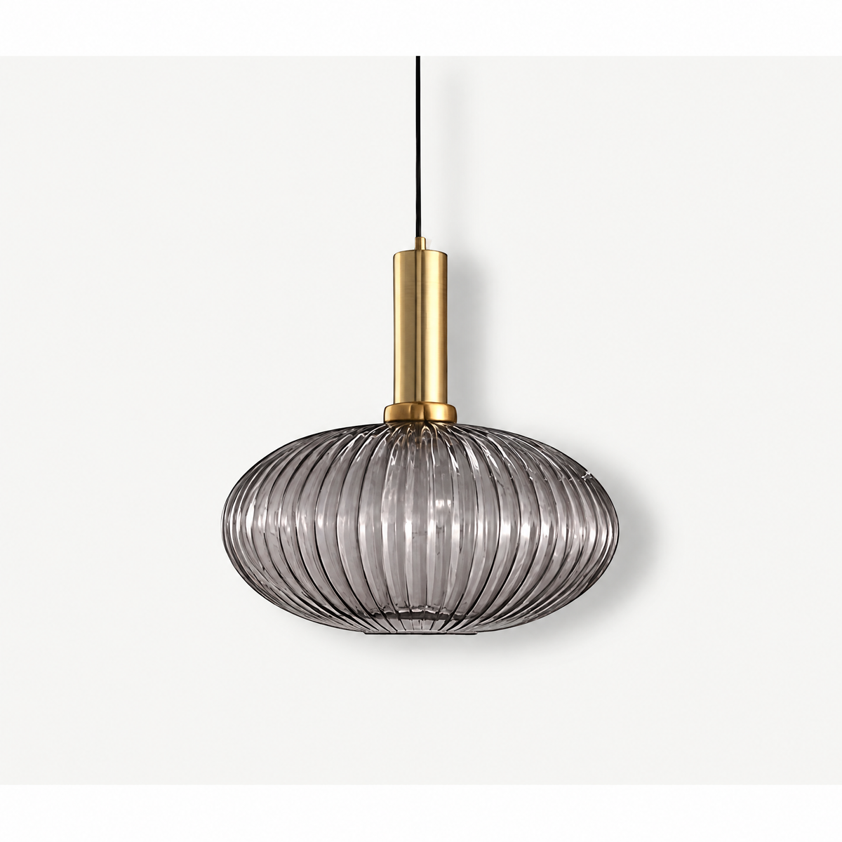 Ribbed glass pendant light – grey, gold, 12 in (30 cm)