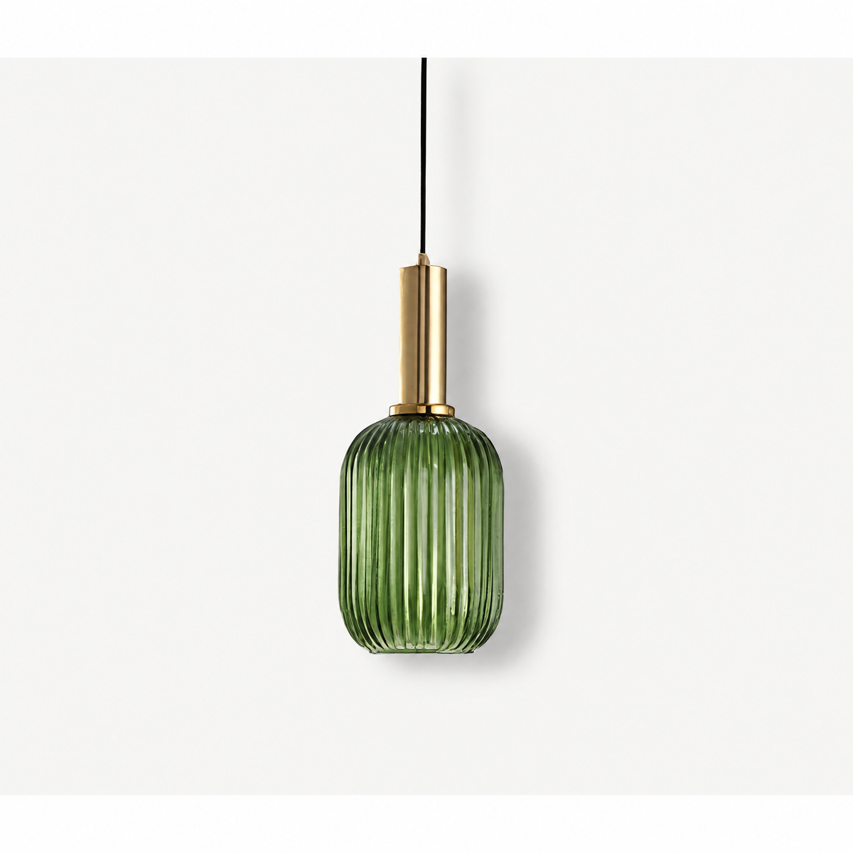 Ribbed glass pendant light – green, gold, 5 in (13 cm)