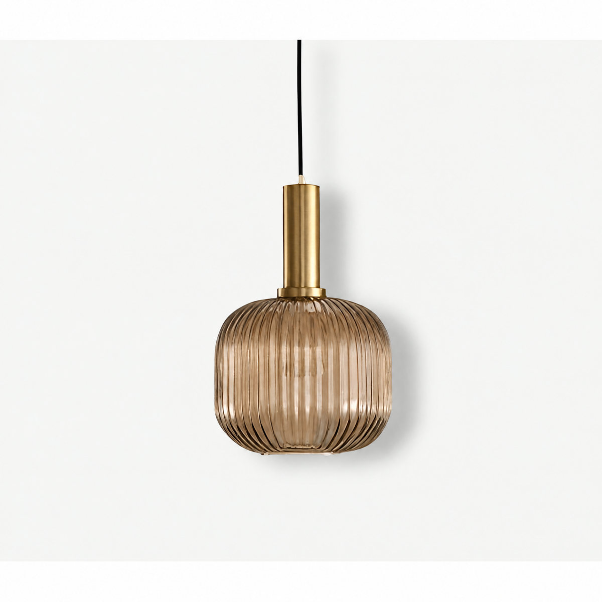 Ribbed glass pendant light – amber, gold, 8 in (20 cm)