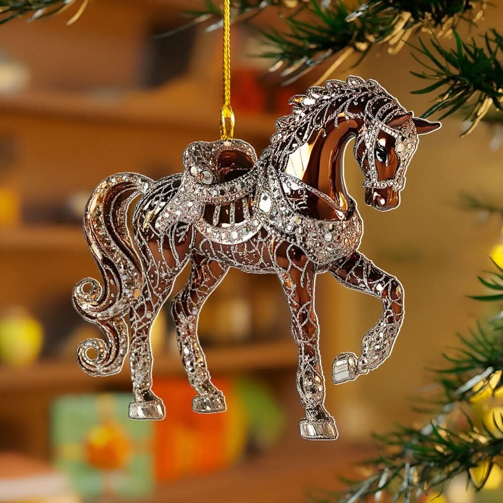 Horse ornament – handmade acrylic, festive holiday decoration