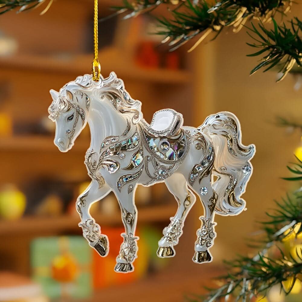 Horse ornament – handmade acrylic, festive holiday decoration
