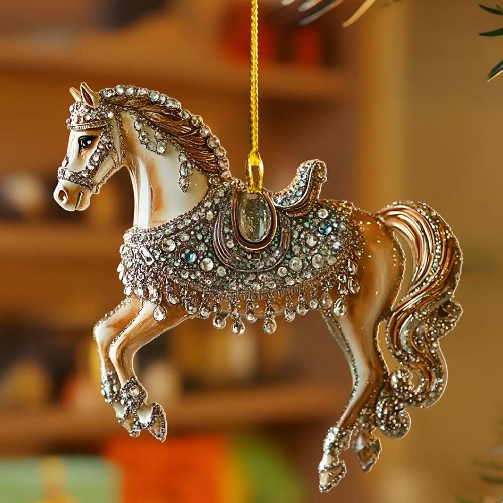 Horse ornament – handmade acrylic, festive holiday decoration