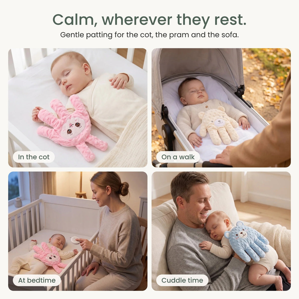 Infant Sleep Soother – motorised patting hand, removable cover