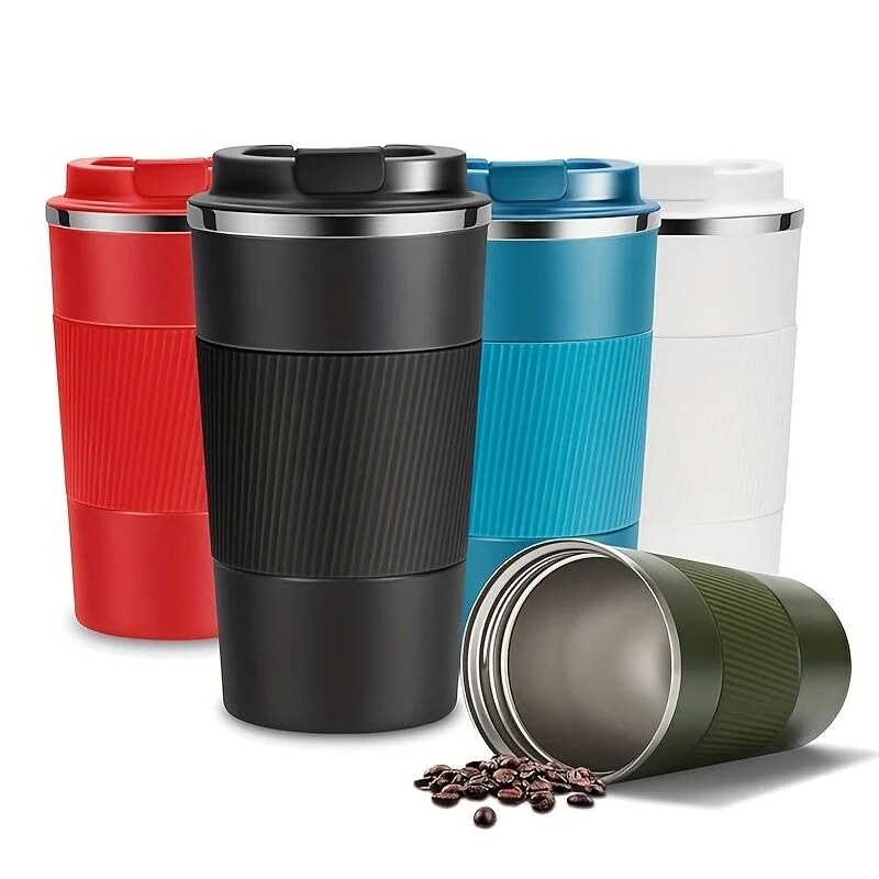 Insulated Travel Mug – stainless steel, removable lid, textured grip