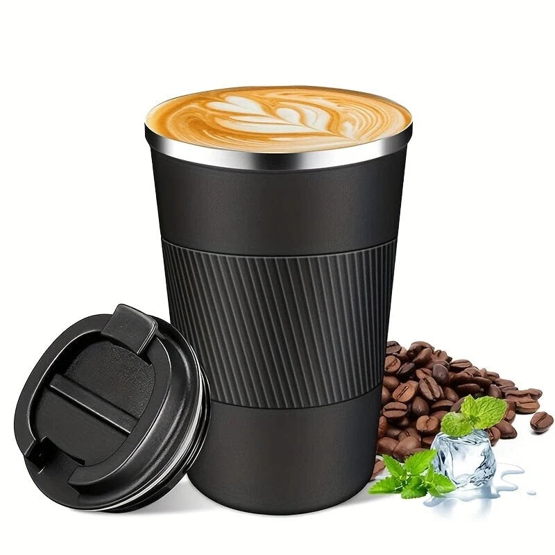 Insulated Travel Mug – stainless steel, removable lid, textured grip