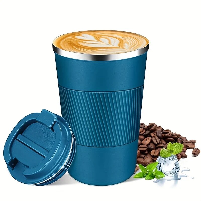 Insulated Travel Mug – stainless steel, removable lid, textured grip