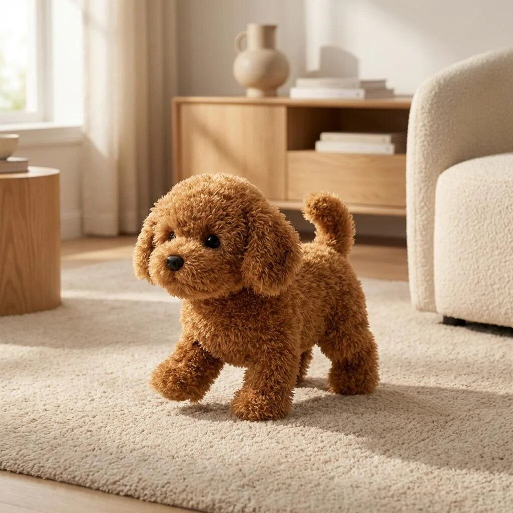 Interactive Plush Dog – walking and barking, soft fabric, body sensing
