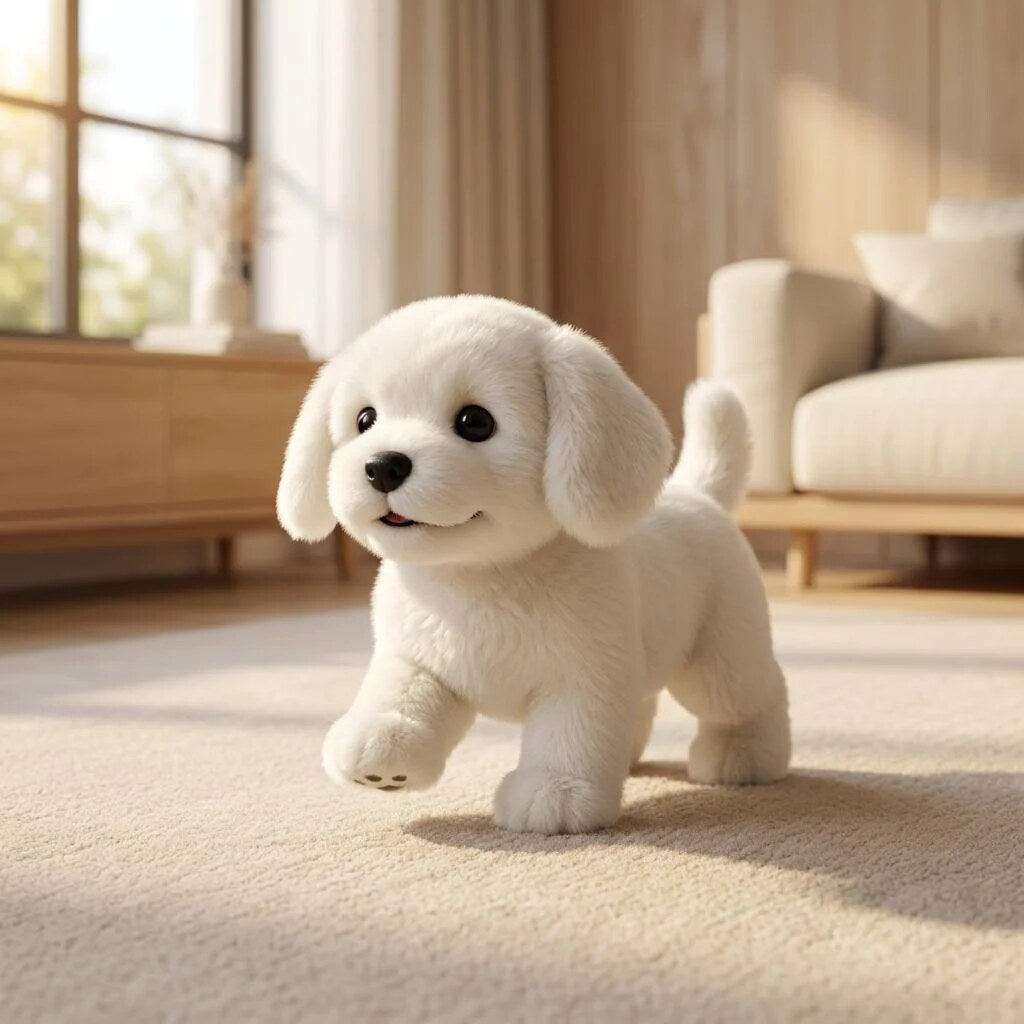 Interactive Plush Dog – walking and barking, soft fabric, body sensing
