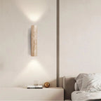 Japandi Travertine Wall Light – natural stone, warm glow, adjustable height