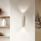 Japandi Travertine Wall Light – natural stone, warm glow, adjustable height