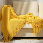 Knitted Throw – textured waffle knit, tasselled ends, lightweight