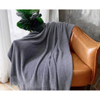 Knitted Throw – textured waffle knit, tasselled ends, lightweight