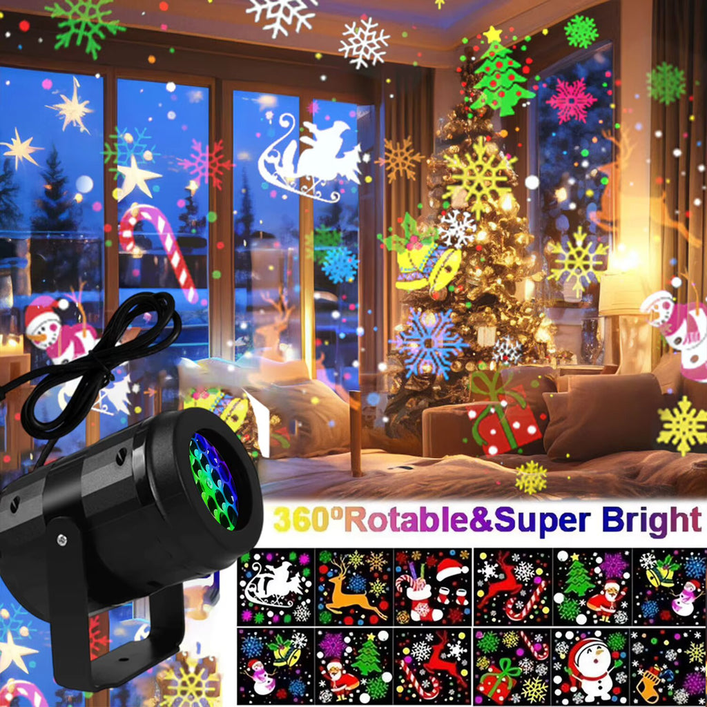 LED Christmas Projector – rotating festive patterns, USB powered
