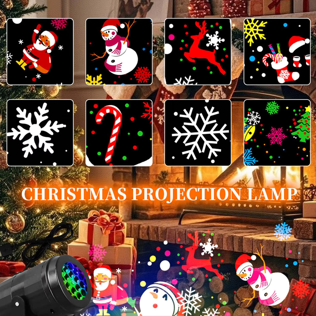 LED Christmas Projector – rotating festive patterns, USB powered