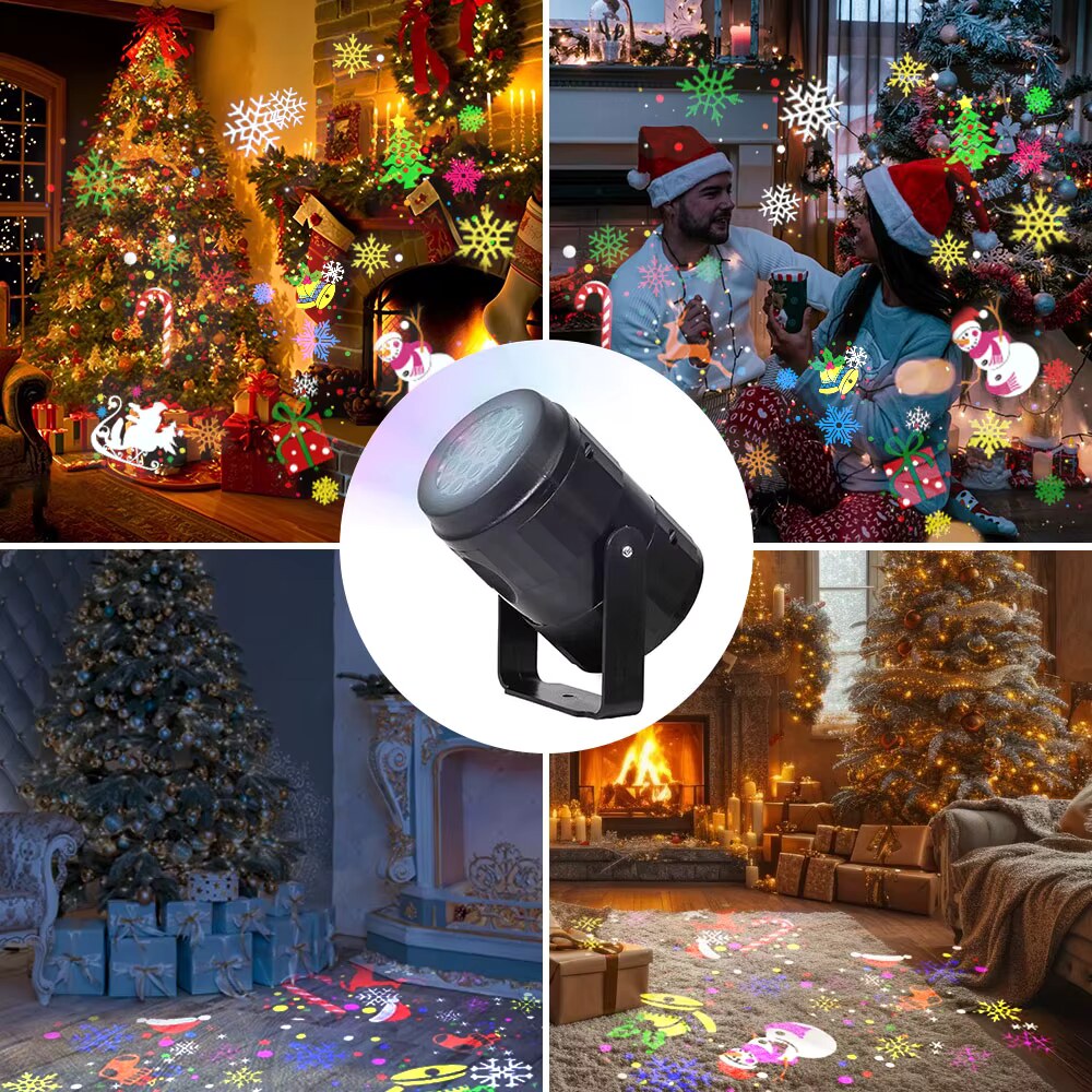 LED Christmas Projector – rotating festive patterns, USB powered