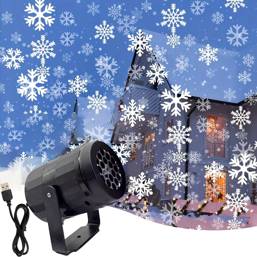 LED Christmas Projector – rotating festive patterns, USB powered