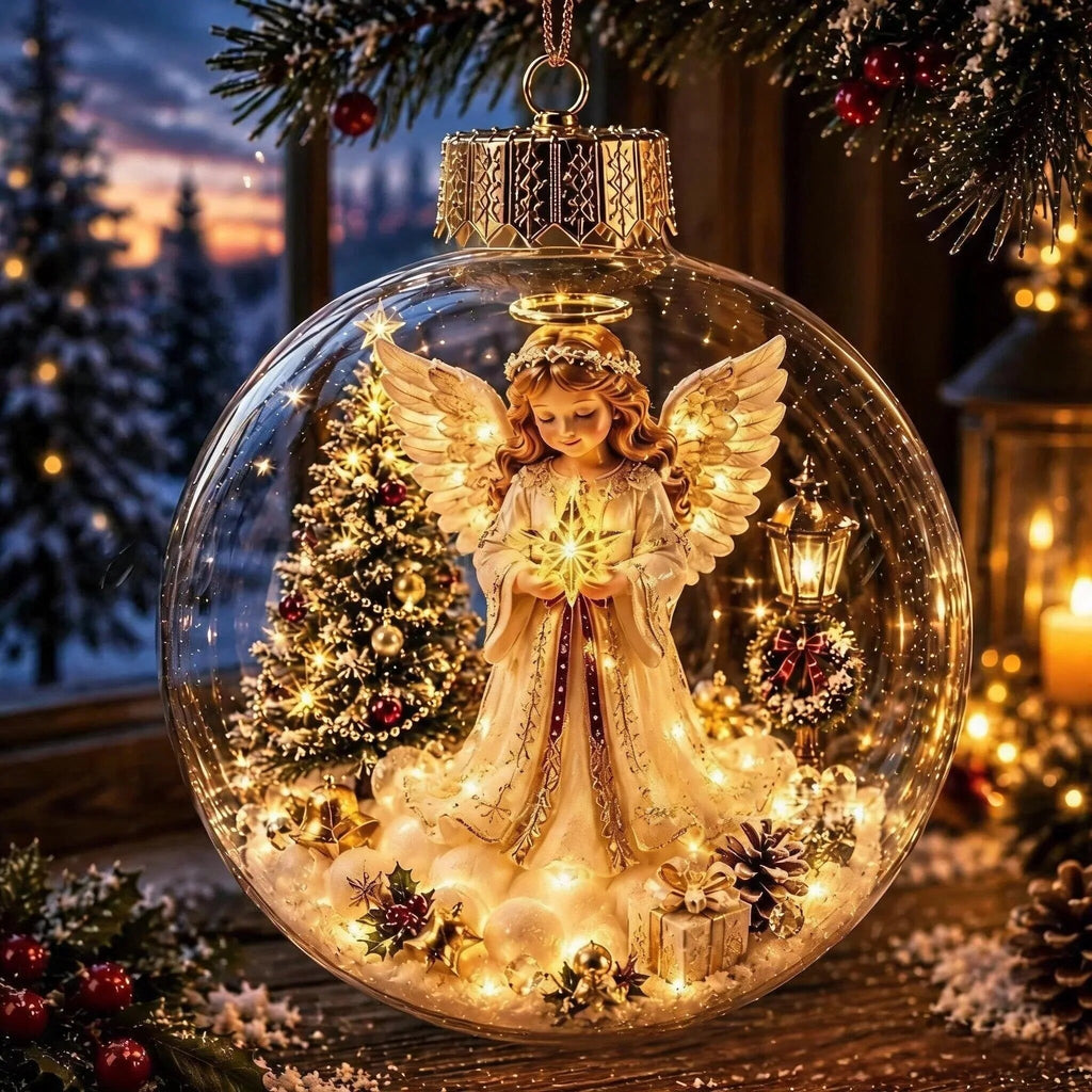 Light-up Christmas Bauble – acrylic shell, warm white LED, battery operated
