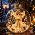 Light-up Christmas Bauble – acrylic shell, warm white LED, battery operated