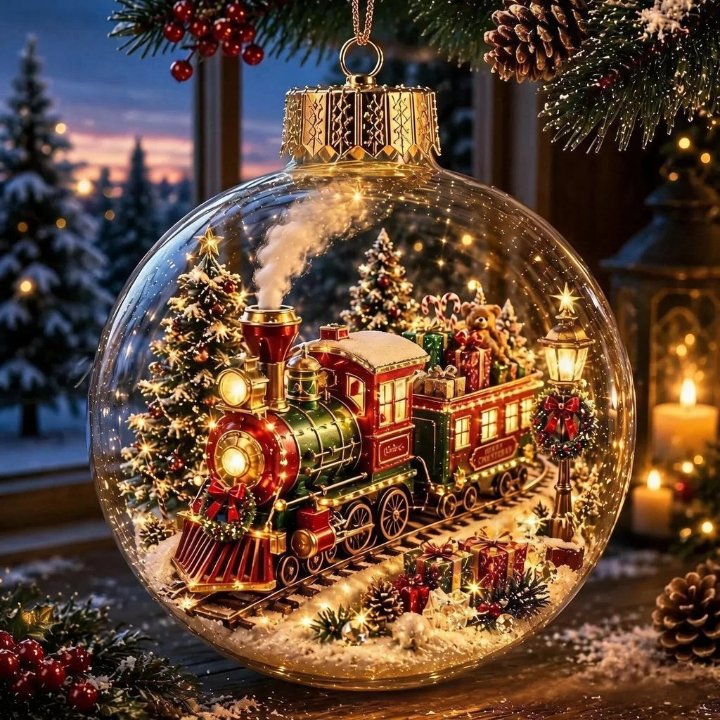 Light-up Christmas Bauble – acrylic shell, warm white LED, battery operated