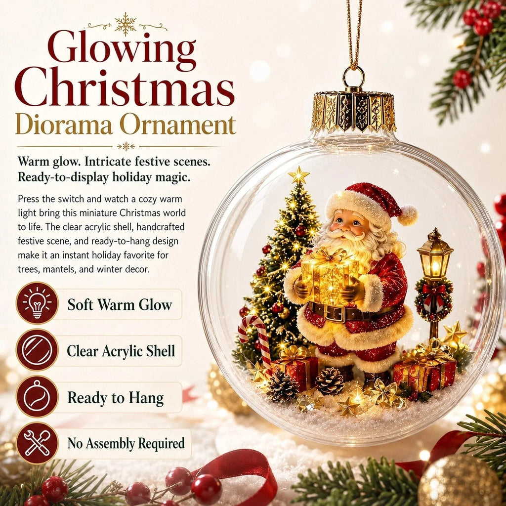 Light-up Christmas Bauble – acrylic shell, warm white LED, battery operated