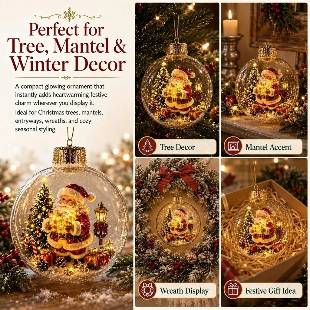 Light-up Christmas Bauble – acrylic shell, warm white LED, battery operated
