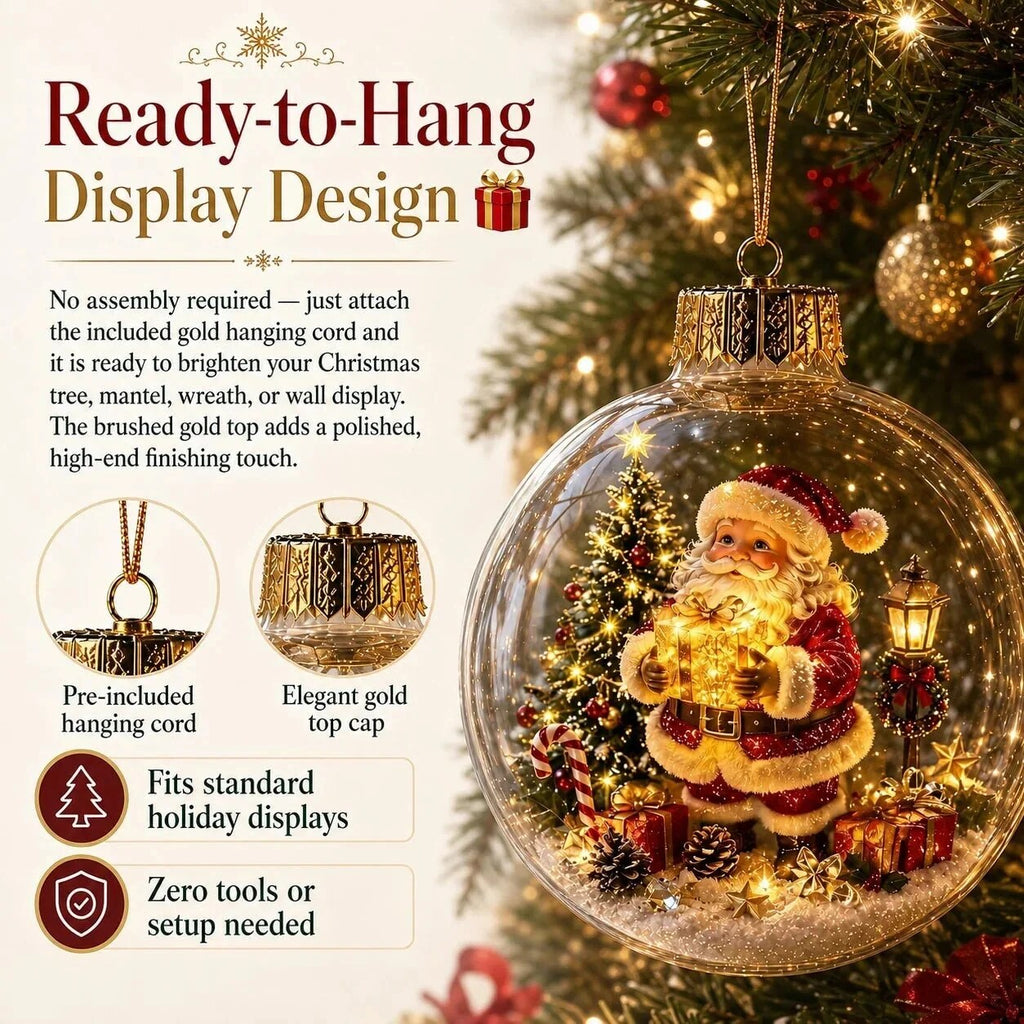 Light-up Christmas Bauble – acrylic shell, warm white LED, battery operated