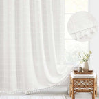 Linen Shower Curtain – farmhouse plaid and stripe patterns, waterproof