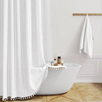 Linen Shower Curtain – farmhouse plaid and stripe patterns, waterproof