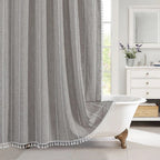 Linen Shower Curtain – farmhouse plaid and stripe patterns, waterproof