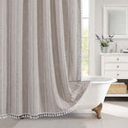Linen Shower Curtain – farmhouse plaid and stripe patterns, waterproof