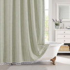 Linen Shower Curtain – farmhouse plaid and stripe patterns, waterproof