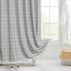 Linen Shower Curtain – farmhouse plaid and stripe patterns, waterproof