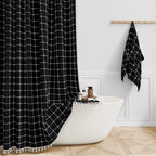 Linen Shower Curtain – farmhouse plaid and stripe patterns, waterproof