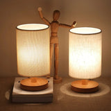 Linen Table Lamp – matte wood base, warm glow, USB-powered