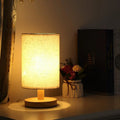 Linen Table Lamp – matte wood base, warm glow, USB-powered