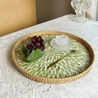 Lotus Leaf Fruit Platter – handwoven rattan, shell inlay detail