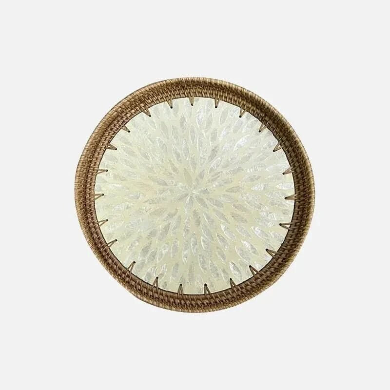 Lotus Leaf Fruit Platter – handwoven rattan, shell inlay detail
