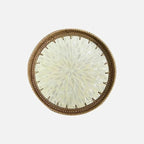 Lotus Leaf Fruit Platter – handwoven rattan, shell inlay detail