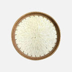Lotus Leaf Fruit Platter – handwoven rattan, shell inlay detail
