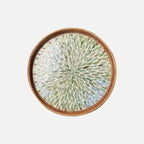 Lotus Leaf Fruit Platter – handwoven rattan, shell inlay detail