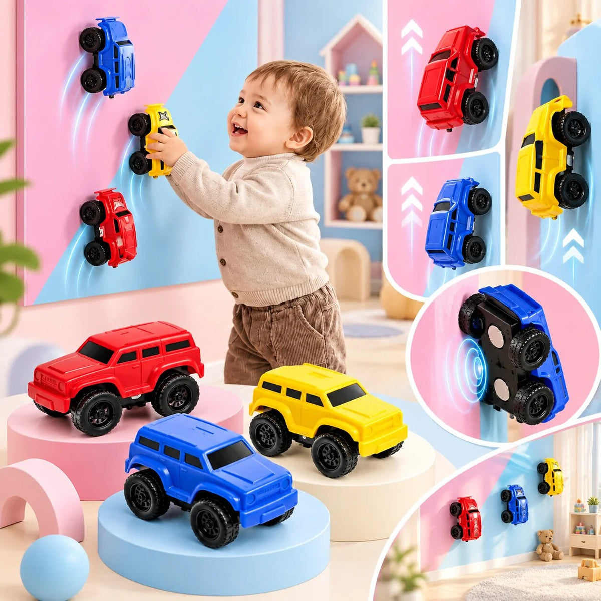 Magnetic Climbing Car – multi-colour toy, smooth surface, interactive play