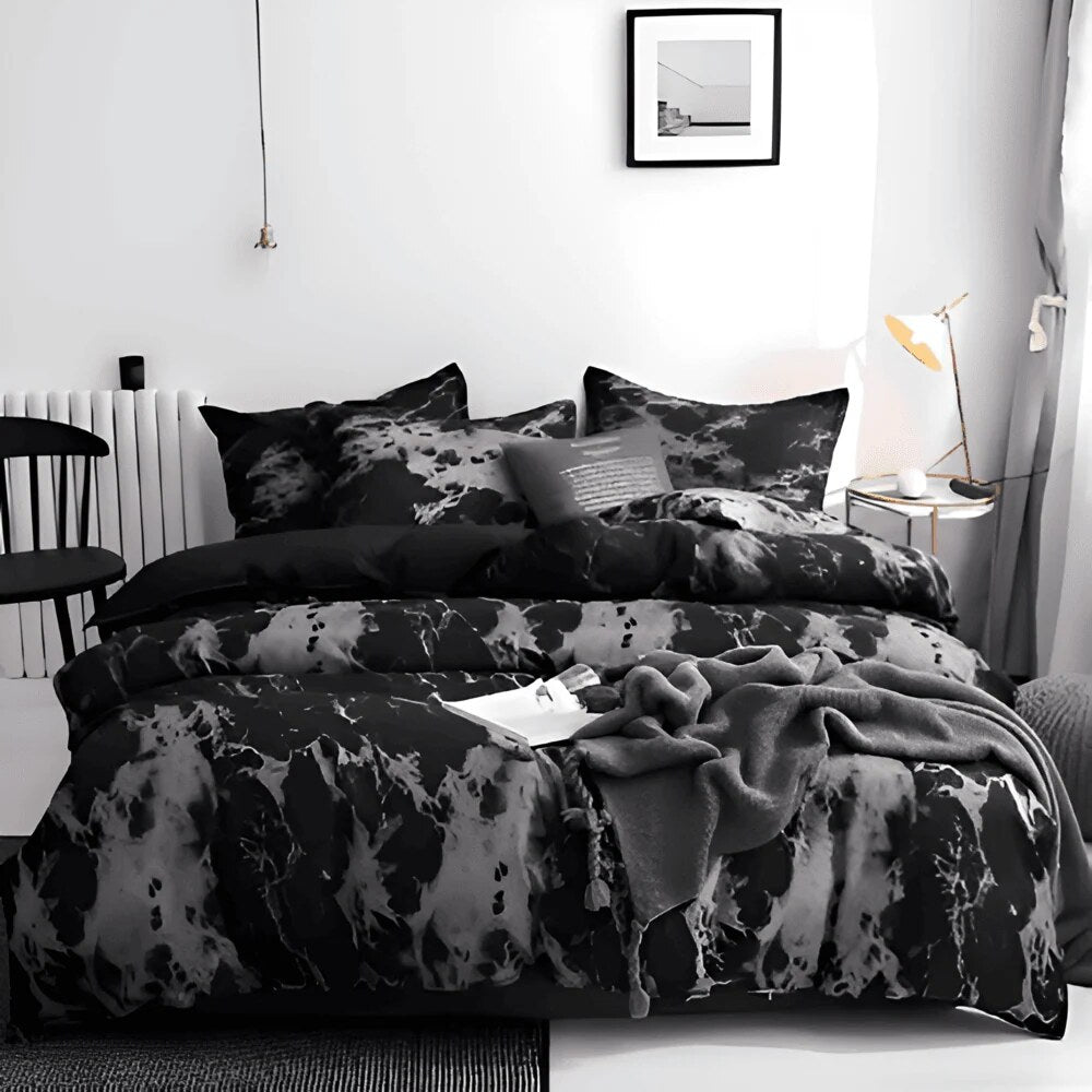 Marble Design Bedding Set – polyester microfibre, easy-care duvet covers