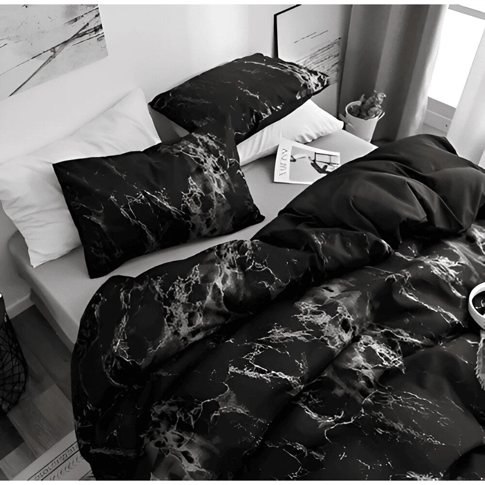 Marble Design Bedding Set – polyester microfibre, easy-care duvet covers