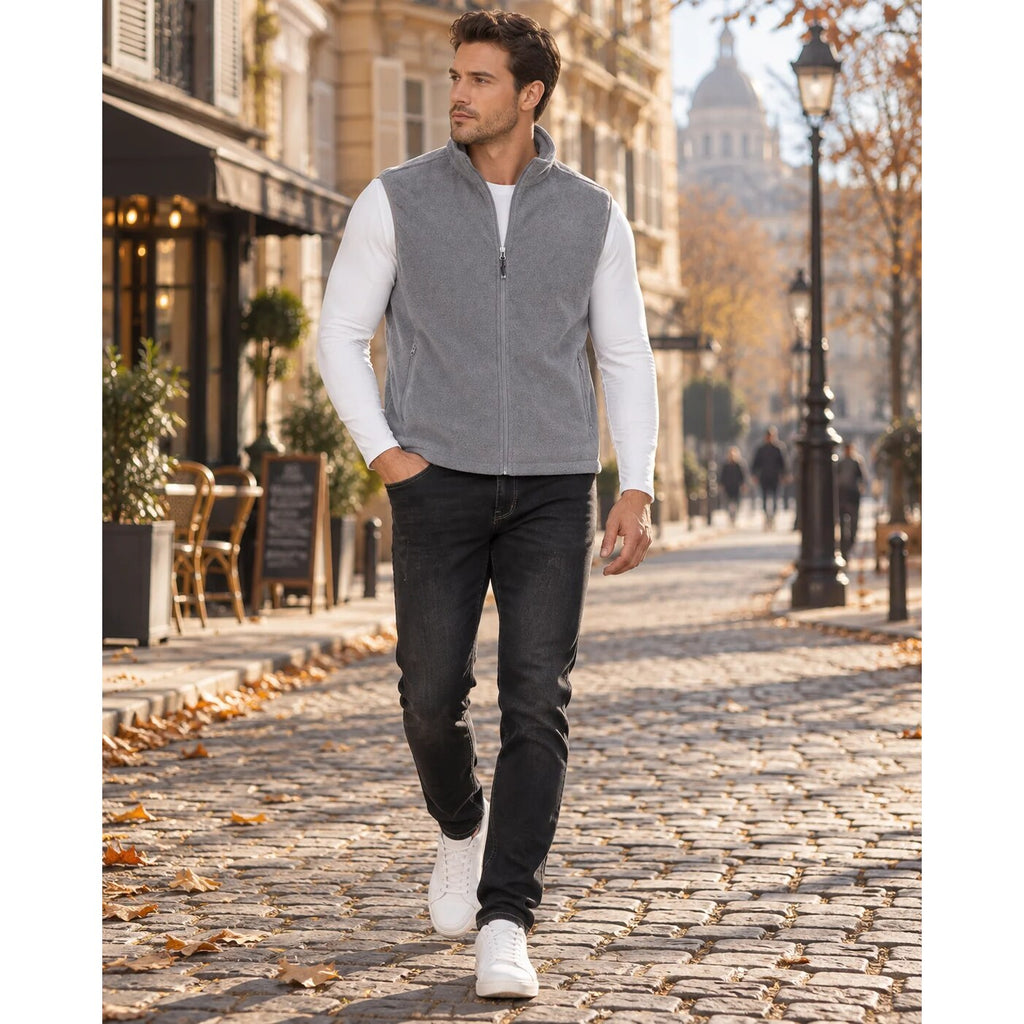 Men's Fleece Gilet – High Neck, Full-length Zip, Lightweight