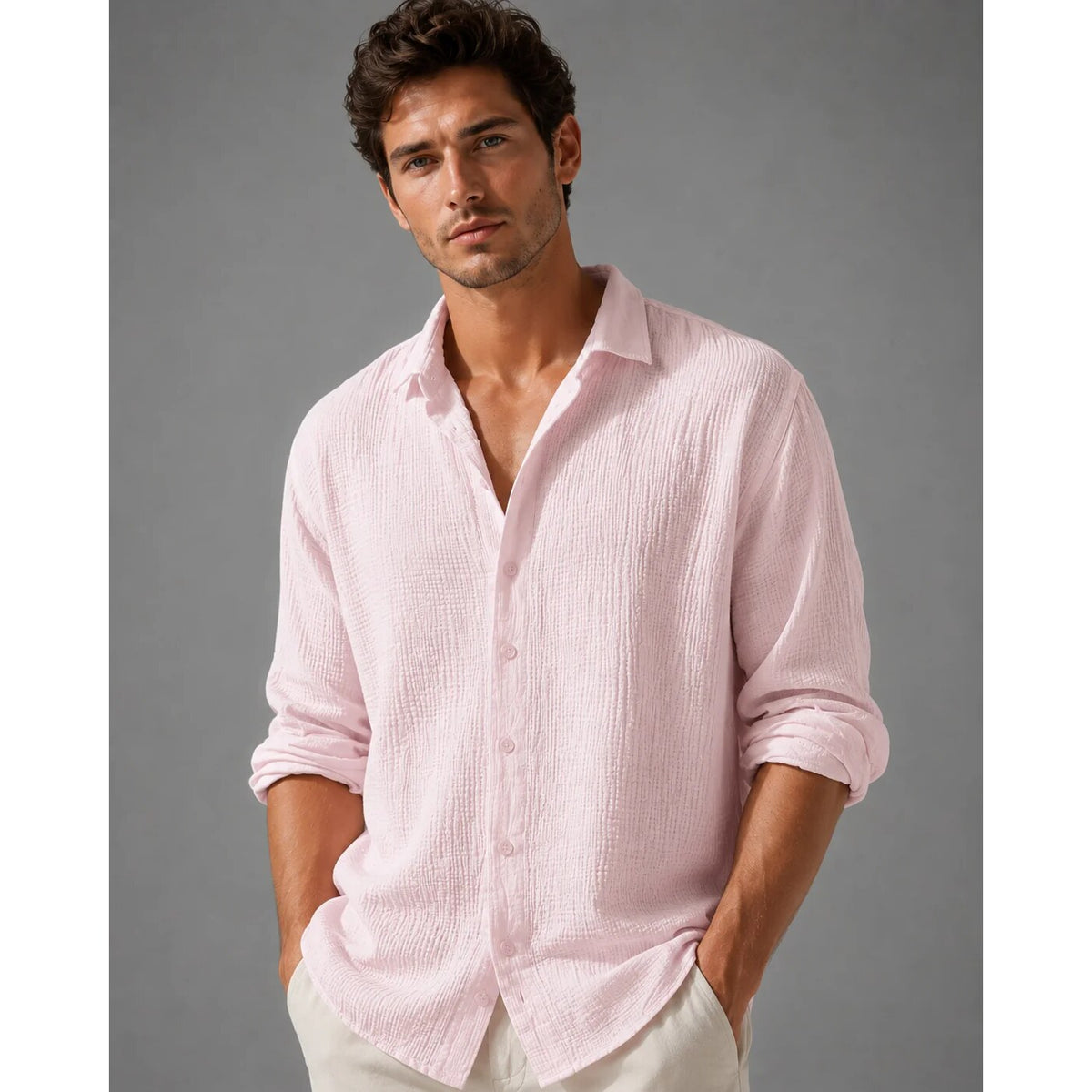 Men's Linen Button Shirt – short sleeve, relaxed fit, lightweight