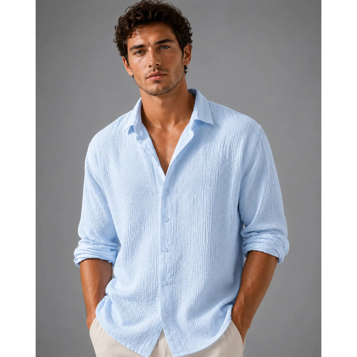 Men's Linen Button Shirt – short sleeve, relaxed fit, lightweight