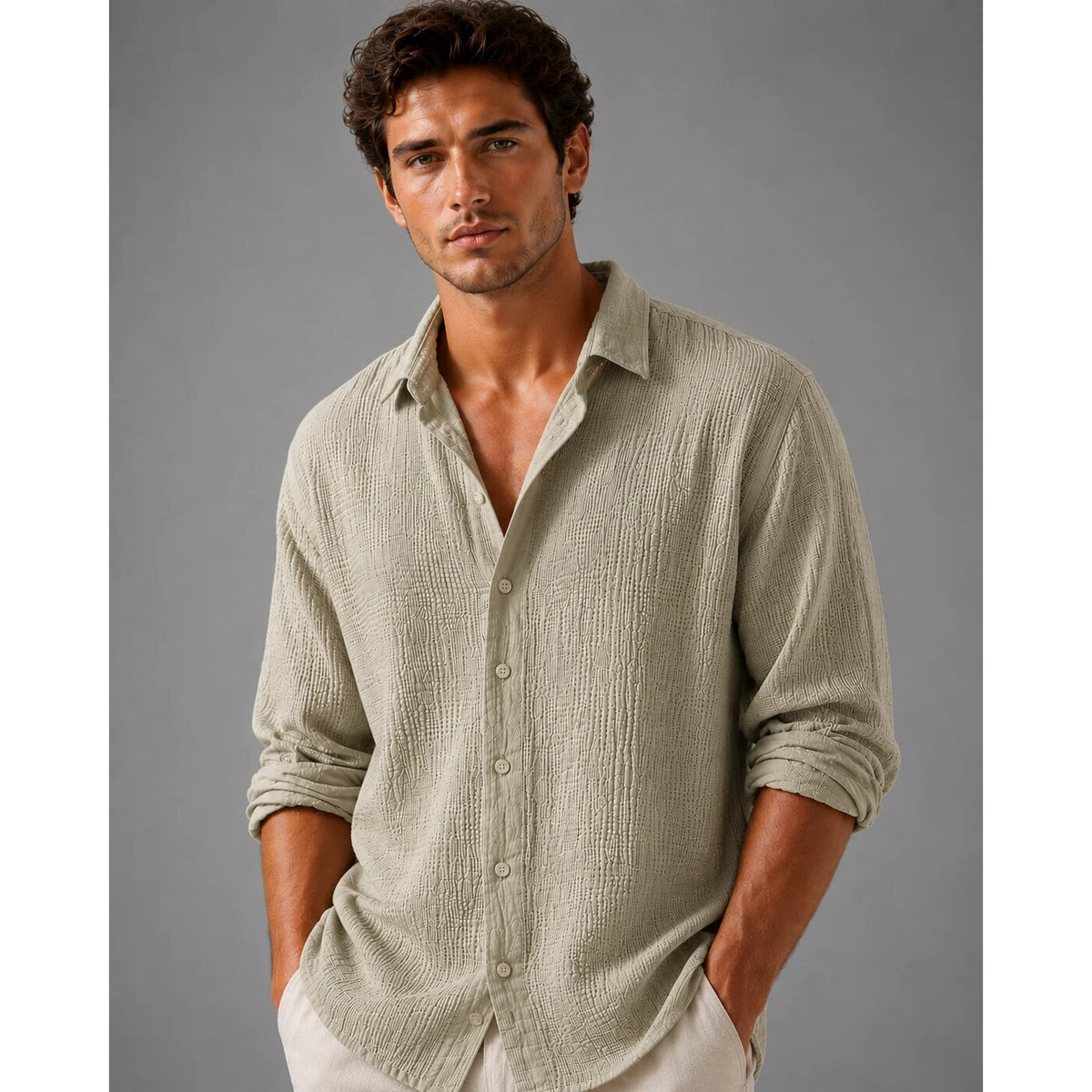 Men's Linen Button Shirt – short sleeve, relaxed fit, lightweight